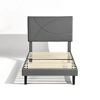 Upholstered Grey Foothill Twin Bed Frame with USB Ports and LED Lights