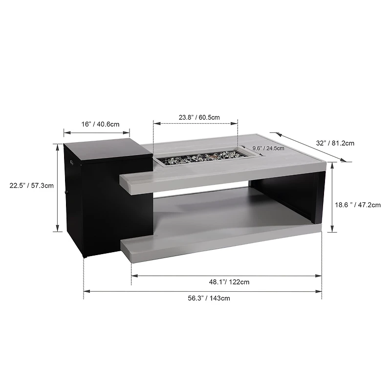 Paramount Dray Rectangular Aluminum Convertible Fire Table