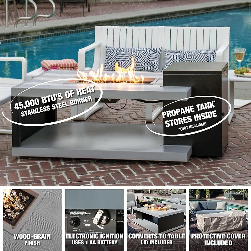 Paramount Dray Rectangular Aluminum Convertible Fire Table