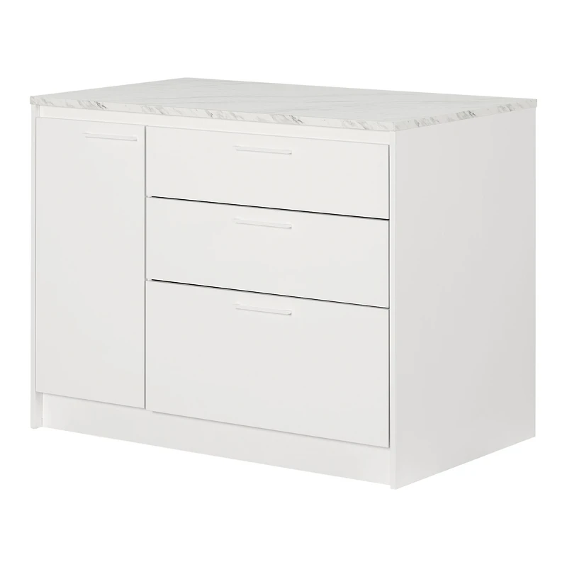 Mylos Îlot de cuisine - Faux marbre blanc et Blanc