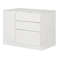 Mylos Îlot de cuisine - Faux marbre blanc et Blanc