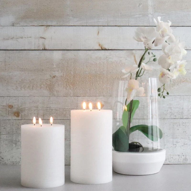 Pilier Bougie DEL One Touche, 3 mèches - Blanc