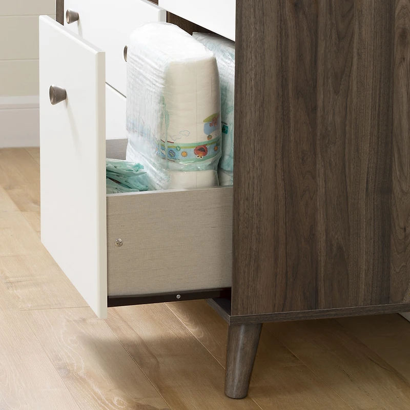 Yodi Changing Table with Drawers and Open Storage - Brown