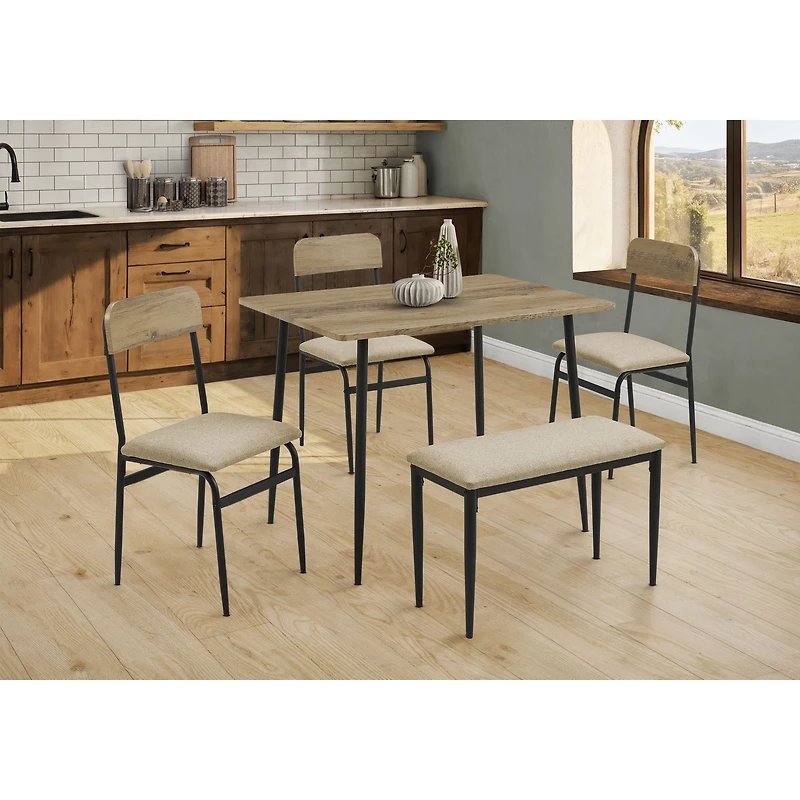 5-Piece Dining Set - Rustic Oak and Black Metal