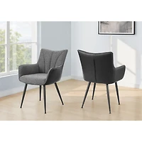 Dining Chair, Set of 2 - Black Leather-Look with Dark Grey Legs, 34"