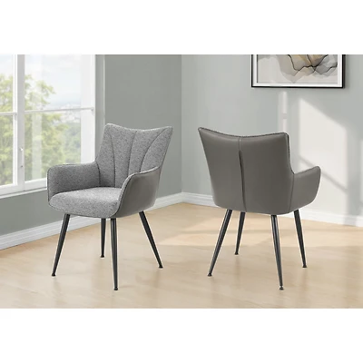 Dining Chair, Set of 2 - Grey Leather-Look with Light Grey Legs, 34"