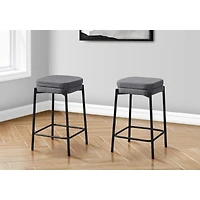 Barstool, Set of 2 - Grey Fabric and Black Metal, Counter Height