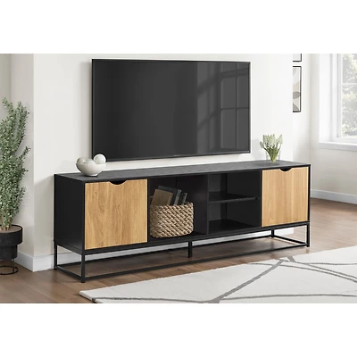TV Stand - Black Metal with 2 Doors, 72"