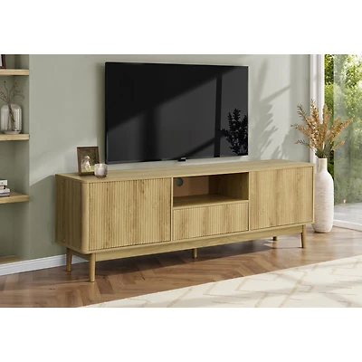 Meuble TV - Noyer clair avec rangement, 72 po