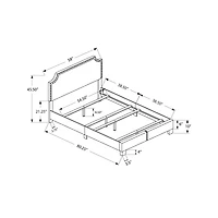 Grey Bed Frame with a Chrome Metal Nail Head Trim - Double