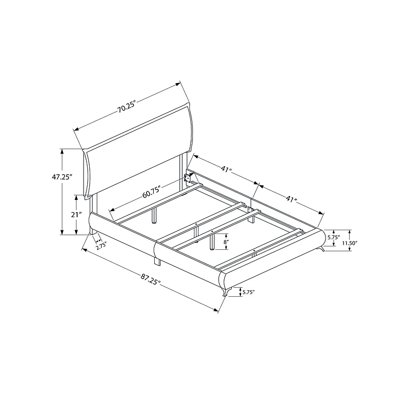 Rectangular Elegant Nailhead Trim Bed Frame - Queen