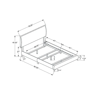 Rectangular Elegant Nailhead Trim Bed Frame - Queen