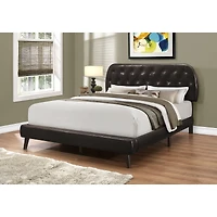 Diamond Tufted Headboard - Brown Leather-Look With Wood Legs - Queen