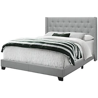 Elegant Wingback Headboard  Grey Linen With Chrome Trim - Queen