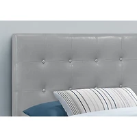 Upholstered Headboard Panel with Grey Leather-look Fabric - Twin