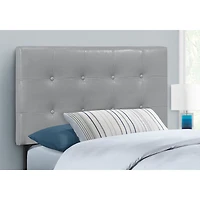 Upholstered Headboard Panel with Grey Leather-look Fabric - Twin
