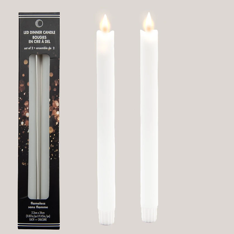 Bougies de table LED blanches effet cire, paquet de 2 - Blanc chaud
