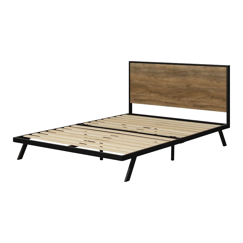 Barbara Queen Metal-Framed Bed Set Natural Mango and Matte Black