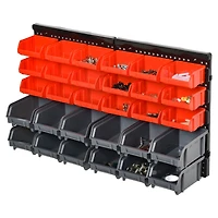 Wall-Mounted Tool Organizer with 30 Storage Bins & Pegboard