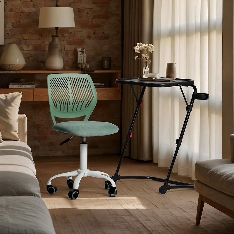 Height-Adjustable Table with Swivel Chair Set - Black and Aqua