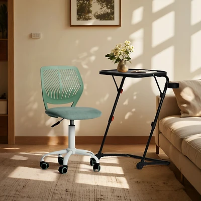Height-Adjustable Table with Swivel Chair Set - Black and Aqua
