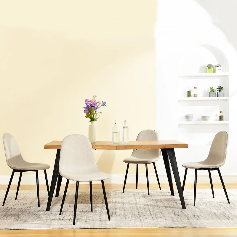 Ensemble de salle à manger 5 pièces avec table en bois manufacturé et chaises beiges