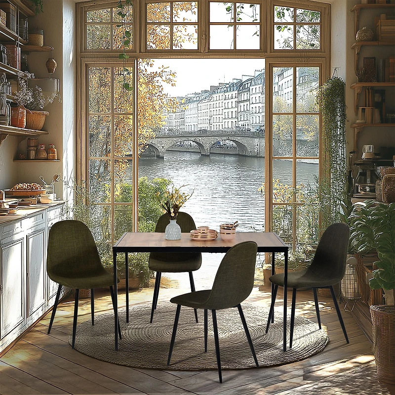 Maison Classique 5-Piece Minimalist Dining Set With Green Upholstered Dining Chairs