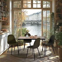 Maison Classique 5-Piece Minimalist Dining Set With Green Upholstered Dining Chairs
