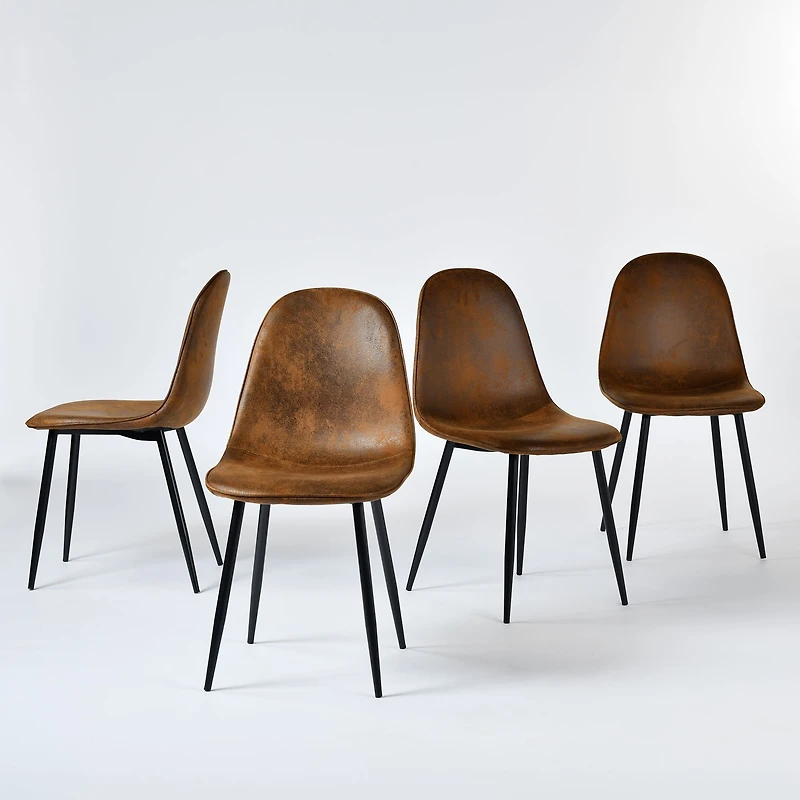 Modern 5-Piece Round Oak Dining Set with Brown Suede Chairs