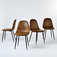 Modern 5-Piece Round Oak Dining Set with Brown Suede Chairs