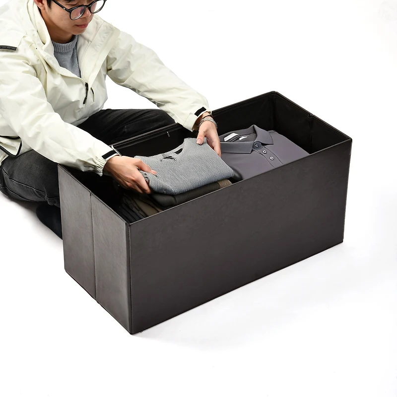 Foldable Storage Ottoman Bench, Set of 2