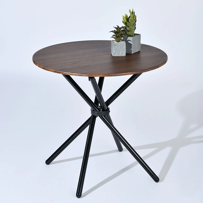 3-Piece Dining Set Walnut Round Table With Suede Brown Swivel Chairs by Maison Classique