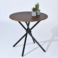 3-Piece Dining Set Walnut Round Table With Suede Brown Swivel Chairs by Maison Classique