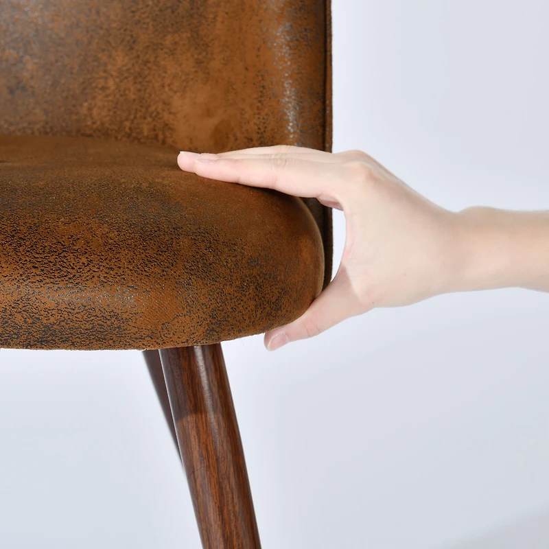 Set of 2 Brown Suede Modern Dining Chair with Walnut Legs by Maison Classique