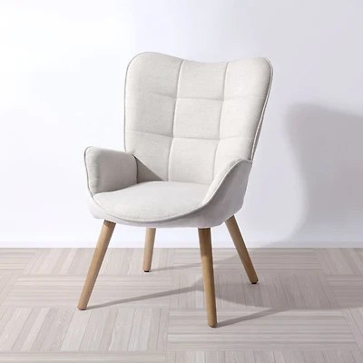 Modern Beige Accent Chair with Wooden Legs