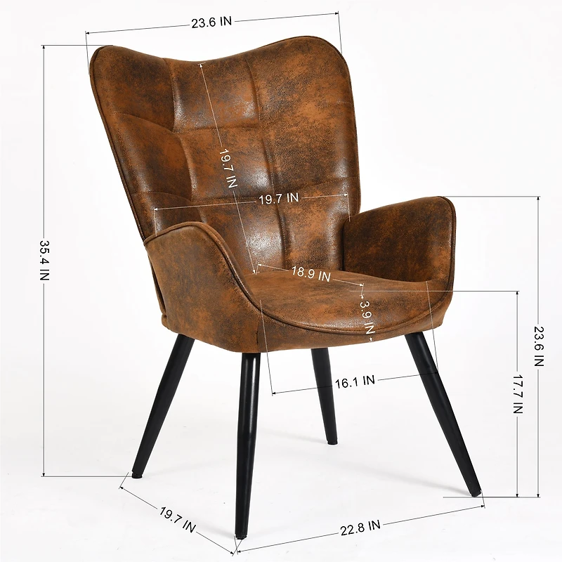 Chaise d'appoint moderne en daim marron avec pieds en métal noir