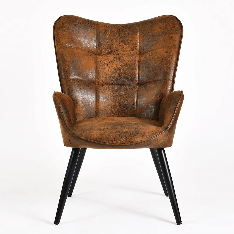 Chaise d'appoint moderne en daim marron avec pieds en métal noir