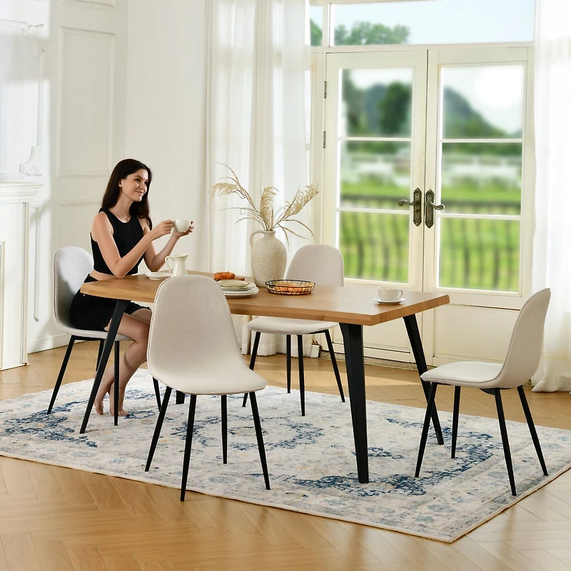 Ensemble de salle à manger 5 pièces avec table en bois manufacturé et chaises beiges