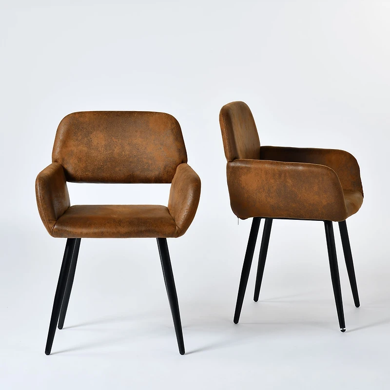 Set of 2 Brown Suede Dining Chairs by Maison Classique