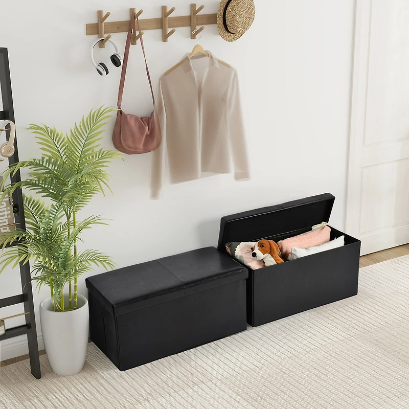 Banc coffre pliable avec rangement, ensemble de 2
