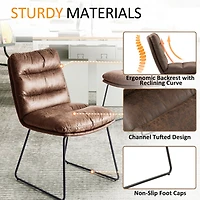 Marble Finish Dining Set with Brown Chairs, Set of 5 - White