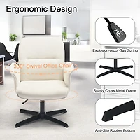 Chaise de bureau pivotante à 360° et réglable en tissu blanc crème
