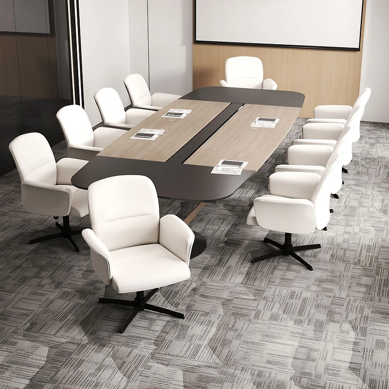 Chaise de bureau pivotante à 360° et réglable en tissu blanc crème