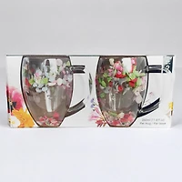 Double Wall Mugs, Set of 2 - Floating Flowers