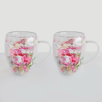 Tasses double paroi, ensemble de 2 - Fleurs flottantes, 350 ml 