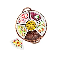 JS Gourmet Wicker Tray With Ceramic Bowls, 7 Pieces