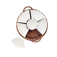 JS Gourmet Wicker Tray With Ceramic Bowls, 7 Pieces