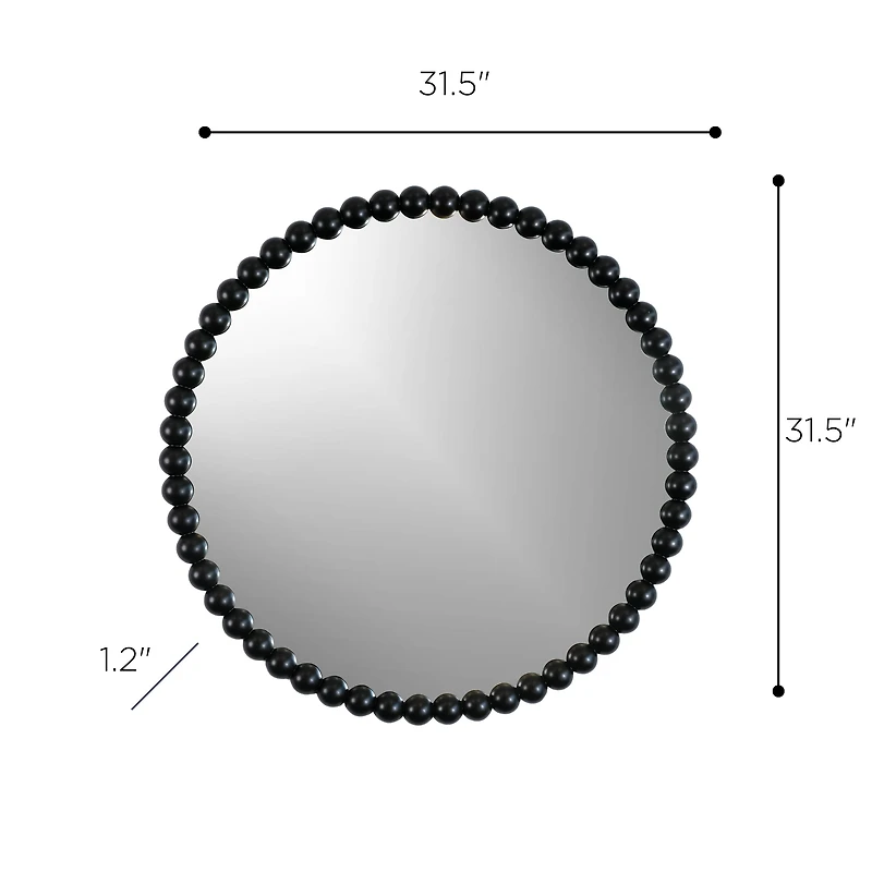Round Beaded Mirror - Black
