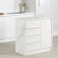 Mylos Small Kitchen Island Faux White Marble and White