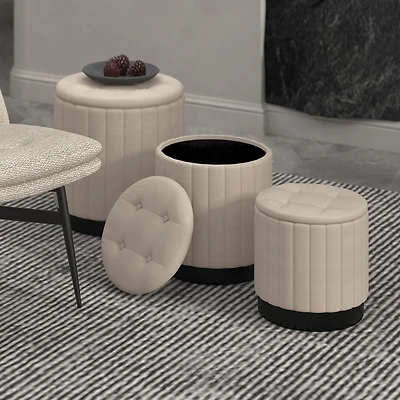 Lexi Storage Ottoman,  3 Pieces - Beige/Black